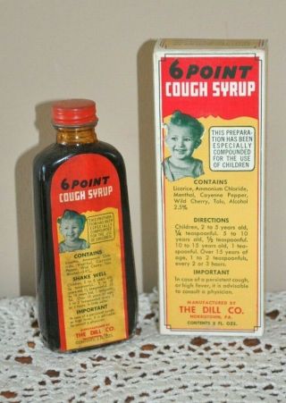 Vintage DILL ' S 6 Point Cough Syrup & Box Norristown,  Pa quack medicine 2