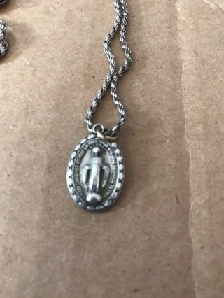. 75” Miraculous Medal Virgin Mary Stainless Steel,  Antique Sterling Chain 19” 3