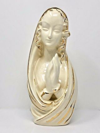 Lovely Vintage Praying Blessed Virgin Mary Madonna Ceramic Bust Figure Signed