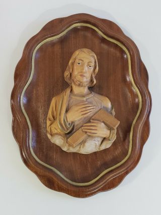 Wood St Joseph Plaque Italy Wall Hanging Hand Carved 10.  75 " X 8.  25 " Christianity