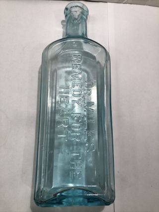 Vintage Dr.  Miles Remedy For The Heart Blue Aqua Medicine Bottle