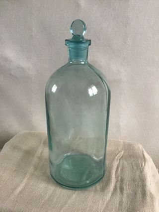 Huge Vintage Antique Blue Glass Apothecary Jar Bottle With Stopper
