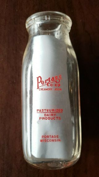 Vintage Portage Co - Op Creamery Dairy Pint Milk Bottle Wisconsin Wi