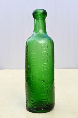Vintage C1900s May Davies London Soda Water Keep Laying Down Green Glass Bottle