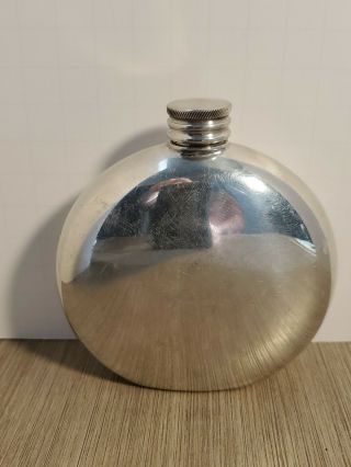 Vintage English Pewter 7 Oz Flask Made in England Engraved GUY 2