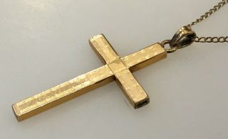 Antique Victorian 12k Gold Filled Engraved Cross Pendant On Gold Filled Chain