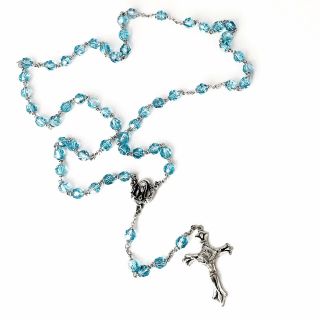 Tin - Cut Sky Blue Crystal Rosary Beads From The Vatican In Italy