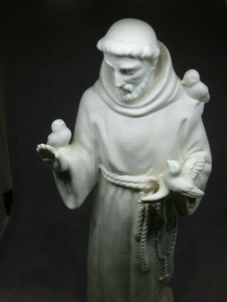 Vtg 10 " Ceramic Bisque Saint Francis Of Assisi Doves Religious Statue Figurine