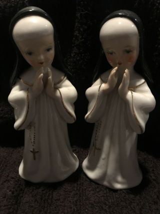 2 - Vintage L&m Japan Porcelain Novice Praying Nun Figurines Catholic White