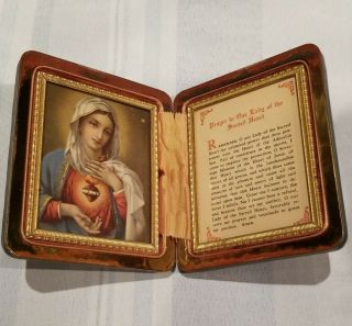 Vintage prayer to Our Lady of the Sacred Heart in Ornate Gold Gilt Frame box 2
