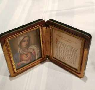 Vintage prayer to Our Lady of the Sacred Heart in Ornate Gold Gilt Frame box 3