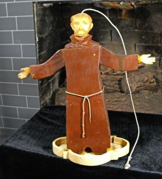 Vintage Wood & Resin Monk Priest Holy Man Bird Feeder To Watch Over Your Flock