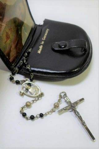 Vintage Catholic Rosary In Leather Case Sacred Heart Of Jesus Made In Germany