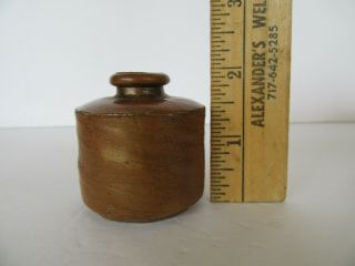 Antique 19th Century Small Stoneware Clay Inkwell,  Partial Cork (2 ")