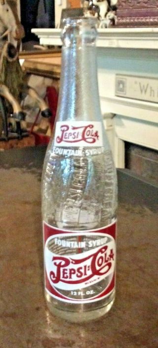 Pepsi Cola Fountain Syrup Bottle 12 Oz 2 Dot Acl Claremont Hampshire Nh