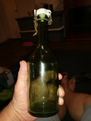 Vintage Clear Glass Liquor Bottle Flask Decanter W/ Ceramic Stopper 9 "