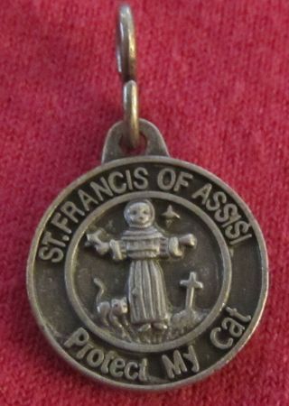 Antique Catholic Religious Medal - Saint Francis Of Assisi - Protect My Cat