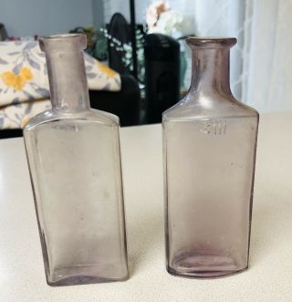 Set Of 2 Vintage/antique Glass Medicine Bottles,  3iii And Unmarked,  Light Purple