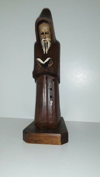 10 " Wooden Wood Carved Christian Friar Priest Monk Statue Figure Figurine Bible