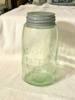 Antique Green Quart Fruit Jar Mason 