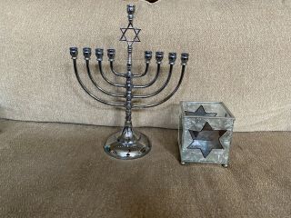 Jewish Menorah With 9 Candle Holders And Star Of David Large Candle Holder