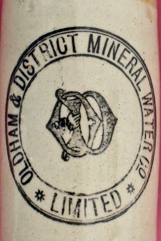 Vintage 1900s Oldham & District Mineral Water Co Stone Ginger Beer Bottle -