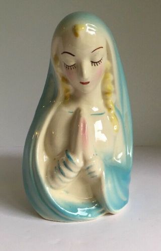 Vintage Virgin Mary Planter Madonna Blue Bust Catholic Ns Co Clove Usa