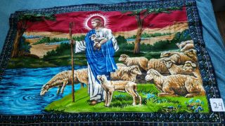Vintage Jesus Christ In Heaven With Angels Tapestry Wall Hanging 56 " X 39 "
