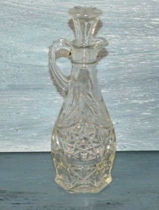 Vintage Depression Glass Oil Vinegar Bottle 8 Inch Decanter Carafe Star Flower