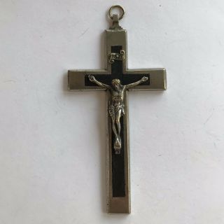 1 Vtg Antique Catholic Pectoral Crucifix Cross Ebony Inlay Germany