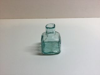 Small Antique Aqua Cube Type Burst Top Inkwell.