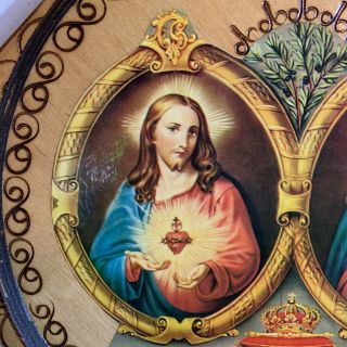 Vintage Carved Wood Mary & Jesus Icon Plaque Wall Hanging Catholic Shrine 2