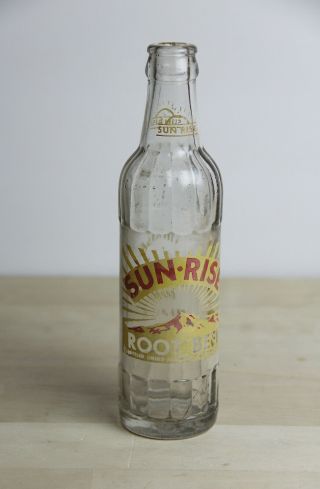 Vintage Sun Rise Root Beer Soda Pop Bottle Sun - Rise Inc.  Glass 8 Oz