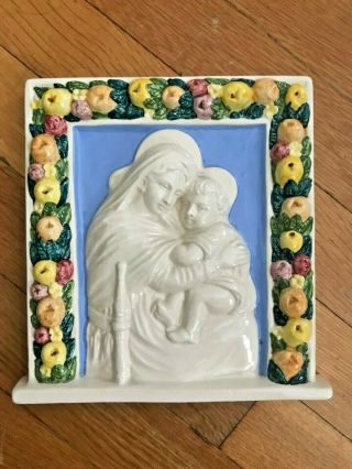 Vintage Kitsch Madonna And Child Framed In Fruit 122 Italy 7 3/4 " X 7 "