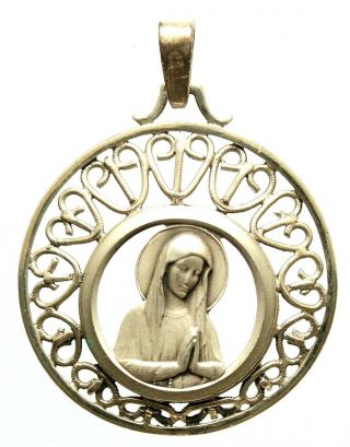 Antique Silver Religious Art Pendant Saint Virgin Mary Our Lady Of Lourdes