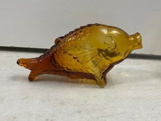 Vintage Amber Glass Fish Shaped Bottle