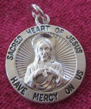 Vintage Catholic Religious Holy Medal - Sterling - Sacred Heart Jesus Have Mercy