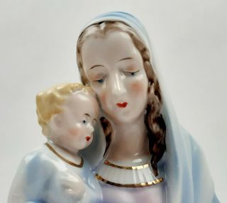 Vintage Madonna Planter Japan Porcelain Virgin Mary Baby Jesus Figure Vase 1950s 2