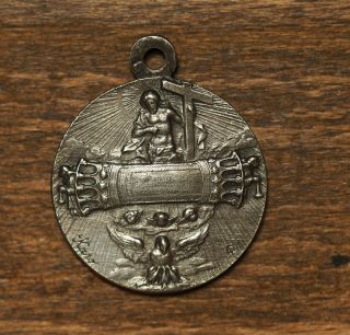 Antique Religious Silvered Medal Pendant The Holy Blood Of Jesus At Bruges
