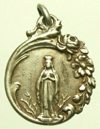 Antique Sterling Silver Devotional Pendant The Religious Art Our Lady Of Lourdes