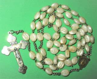 Antique Our Lady Of Fatima Rosary Virgin Mary Hard Plastic Beads Jesus Old Chain