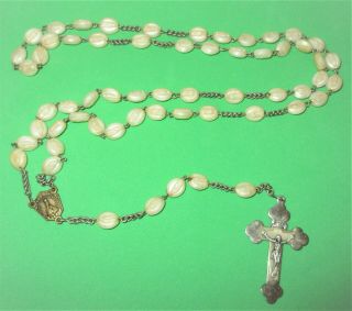 ANTIQUE OUR LADY OF FATIMA ROSARY VIRGIN MARY HARD PLASTIC BEADS JESUS OLD CHAIN 2