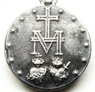 Antique Silver Pendant - Variant Of The Miraculous Medal Of Holy Mary