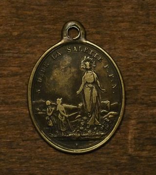 Antique Religious Bronze Medal Pendant Our Lady Of De La Salette 1846
