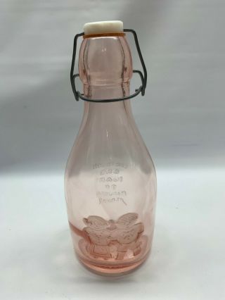 Vintage Crownford China Co Pink Glass Bottle 1 Quart Italy Boy And Girl
