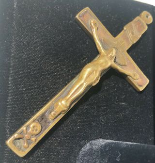Antique Catholic Pectoral Crucifix Cross Inlay Ebony Wood Skull Crossbones