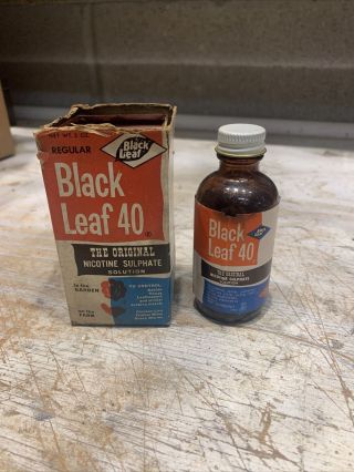Vintage Black Leaf 40 - 2 Oz Bottle With 1/2 Content And Box