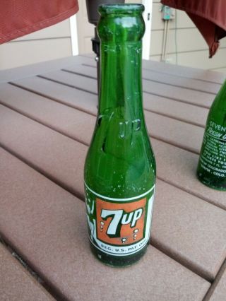 Vintage Embossed Neck 8 Bubble Green Glass 7up Soda Pop Bottle No City Stomach