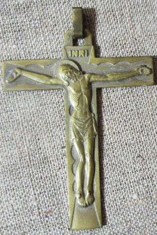 Antique Bronze Crucifix Poignant Detailed Christ