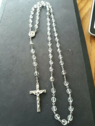 Vintage Creed Sterling Silver Clear Glass Bead Rosary